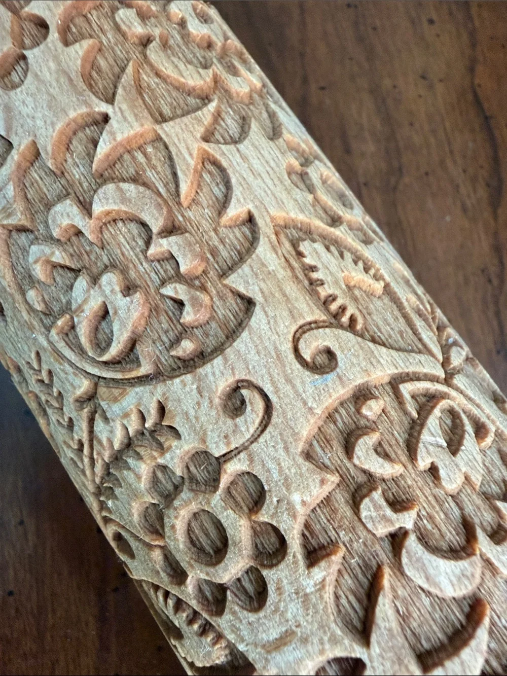 Folk Floral Rolling Pin, Large, 43 cm, Rolling Pin, Embossing Pattern Beetchwood